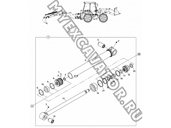 Гидроцилиндр/RAM, BUCKET, BACKHOE, COMMON CENTERED RAM AND TIPPING LINK (S/N: A80001-) E3-8-1 Hidromek HMK 102 S