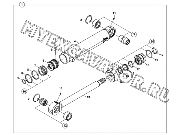 Гидроцилиндр/RAM, LEVELLING BLADE, WITH 2 AXIS TURN (S/N: A80001-) E3-11-3-OP Hidromek HMK 102 S