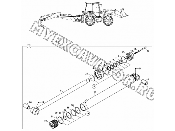 Гидроцилиндр/RAM, MAIN BOOM, BACKHOE (S/N: A80001-) E3-6-1 Hidromek HMK 102 S