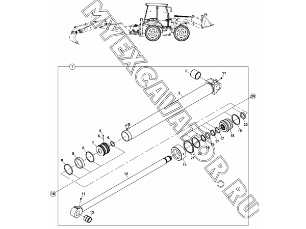 Гидроцилиндр/RAM, SHOVEL, RIGHT, LOADER (S/N: A80001-) E3-2-1 Hidromek HMK 102 S