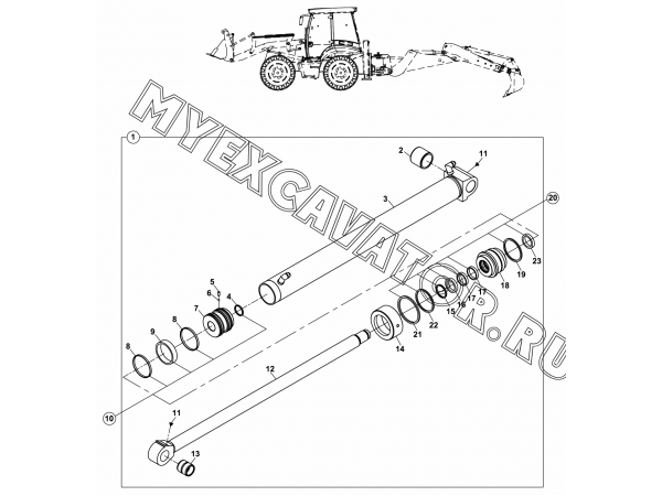 Гидроцилиндр/RAM, SHOVEL, LEFT, LOADER (S/N: A80001-) E3-2-2 Hidromek HMK 102 S