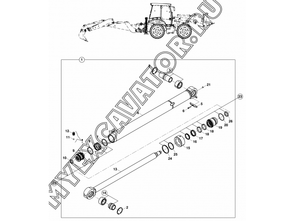 Гидроцилиндр/RAM, STABILISER, RIGHT (S/N: A80001-A80261) E3-4-1 Hidromek HMK 102 S