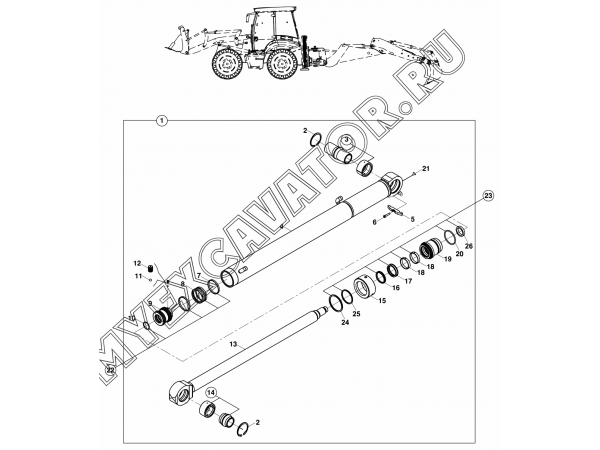 Гидроцилиндр/RAM, STABILISER, RIGHT (S/N: A80001-A80261) E3-4-2 Hidromek HMK 102 S