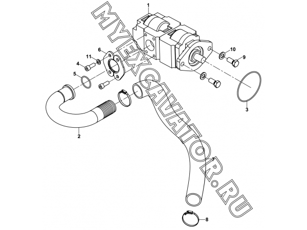 Насос гидравлический/PUMP MOUNTING, GEAR PUMP (S/N: A80001-) E1-1-3 Hidromek HMK 102 S