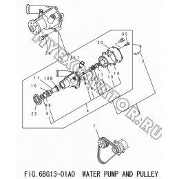 6BG13-01A0 Водяной насос и шкив/WATER PUMP AND PULLEY Isuzu 6BG1-1-T
