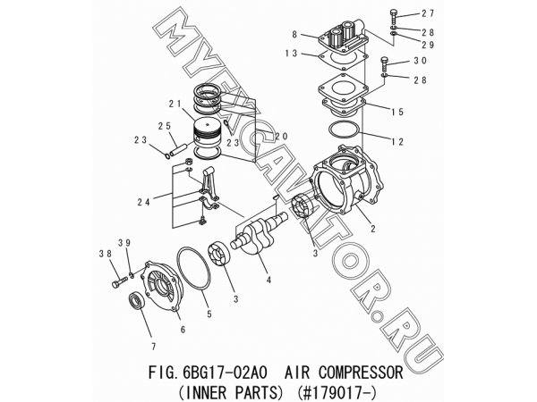 6BG17-02A0 Воздушный компрессор (детали)/AIR COMPRESSOR (INNER PARTS) (#179017-) Isuzu 6BG1-1-T