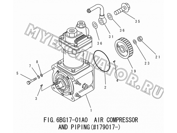 6BG17-01A0 Воздушный компрессор/AIR COMPRESSOR AND PIPING(#179017-) Isuzu 6BG1-1-T