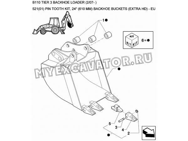 Ковш/PIN TOOTH KIT, 24'' (610 MM) BACKHOE BUCKETS (EXTRA HD) - EU New Holland B110