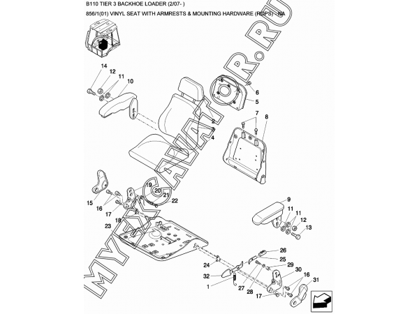 Сиденье оператора/VINYL SEAT WITH ARMRESTS &amp; MOUNTING HARDWARE (ROPS) - NA New Holland B110