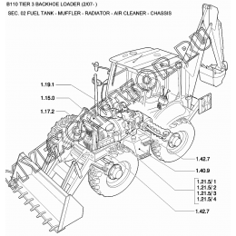 Общий вид/FUEL TANK - MUFFLER - RADIATOR - AIR CLEANER - CHASSIS New Holland B110