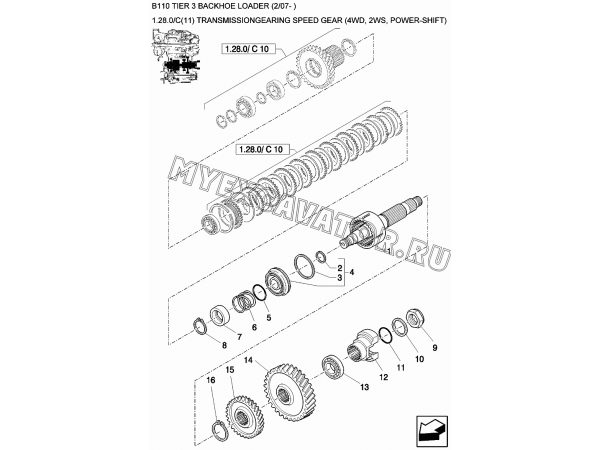 Трансмиссия/TRANSMISSIONGEARING SPEED GEAR (4WD, 2WS, POWER-SHIFT) New Holland B110