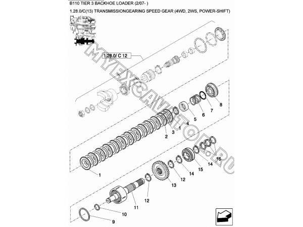 Трансмиссия/TRANSMISSIONGEARING SPEED GEAR (4WD, 2WS, POWER-SHIFT) New Holland B110