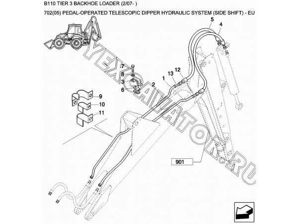 Гидросистема/PEDAL-OPERATED TELESCOPIC DIPPER HYDRAULIC SYSTEM (SIDE SHIFT) - EU New Holland B110