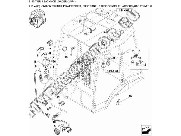 Жгут проводов/IGNITON SWITCH, POWER POINT, FUSE PANEL &amp; SIDE CONSOLE HARNESS (CAB POWER SHUTTLE) New Holland B110