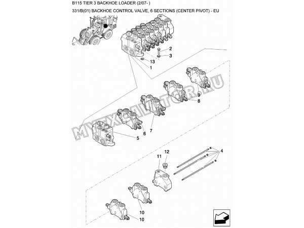 Гидросистема/BACKHOE CONTROL VALVE, 6 SECTIONS (CENTER PIVOT) - EU New Holland B115