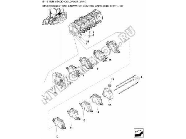 Гидросистема/8-SECTIONS EXCAVATOR CONTROL VALVE (SIDE SHIFT) - EU New Holland B115
