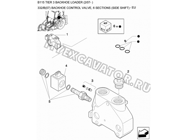 Гидросистема/BACKHOE CONTROL VALVE, 6 SECTIONS (SIDE SHIFT) - EU New Holland B115