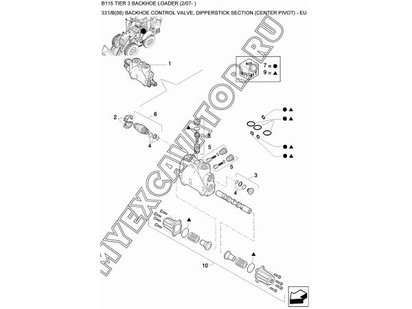 Гидросистема/BACKHOE CONTROL VALVE, DIPPERSTICK SECTION (CENTER PIVOT) - EU New Holland B115