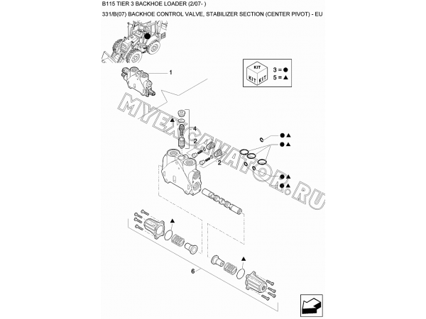 Гидросистема/BACKHOE CONTROL VALVE, STABILIZER SECTION (CENTER PIVOT) - EU New Holland B115