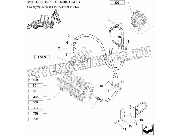 Гидросистема/HYDRAULIC SYSTEM PIPING New Holland B115