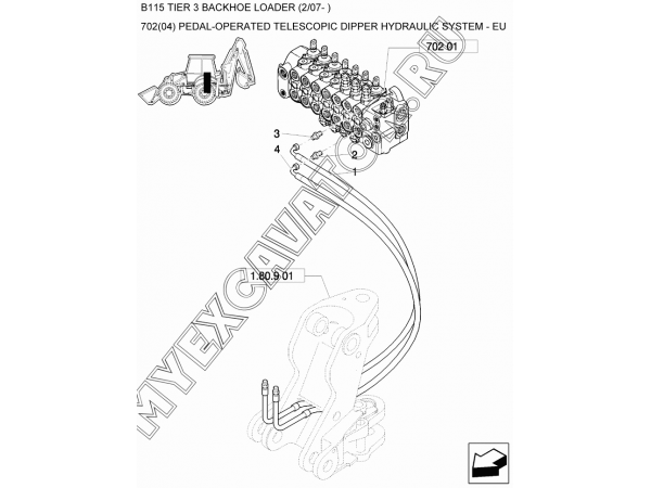 Гидросистема/PEDAL-OPERATED TELESCOPIC DIPPER HYDRAULIC SYSTEM - EU New Holland B115