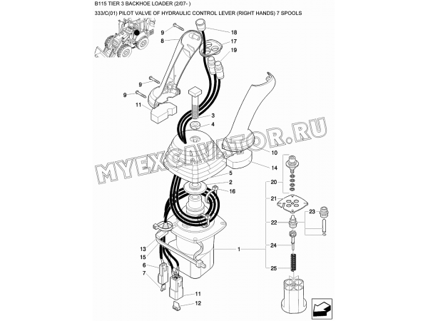 Гидросистема/PILOT VALVE OF HYDRAULIC CONTROL LEVER (RIGHT HANDS) 7 SPOOLS New Holland B115