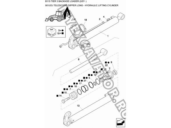 Гидросистема/TELESCOPIC DIPPER LONG - HYDRAULIC LIFTING CYLINDER New Holland B115