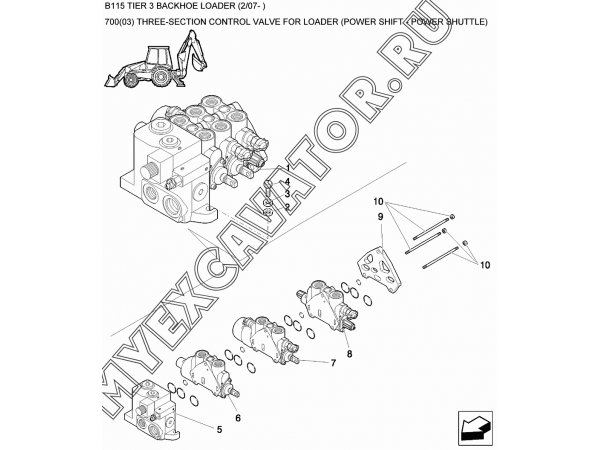Гидросистема/THREE-SECTION CONTROL VALVE FOR LOADER (POWER SHIFT - POWER SHUTTLE) New Holland B115