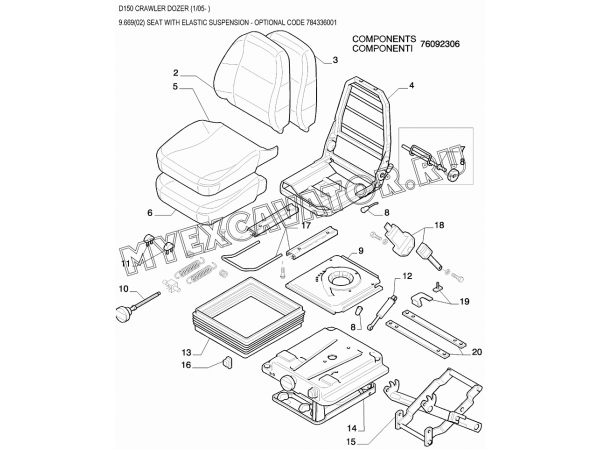 Сиденье/SEAT WITH ELASTIC SUSPENSION - OPTIONAL CODE 784336001 New Holland D150 Сиденье/SEAT WITH ELASTIC SUSPENSION - OPTIONAL CODE 784336001 New Holland D150