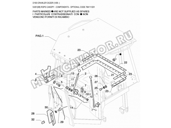 Детали кабины/ROPS CANOPY - COMPONENTS - OPTIONAL CODE 784111201 New Holland D150 Детали кабины/ROPS CANOPY - COMPONENTS - OPTIONAL CODE 784111201 New Holland D150