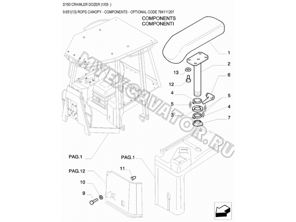Детали кабины/ROPS CANOPY - COMPONENTS - OPTIONAL CODE 784111201 New Holland D150 Детали кабины/ROPS CANOPY - COMPONENTS - OPTIONAL CODE 784111201 New Holland D150