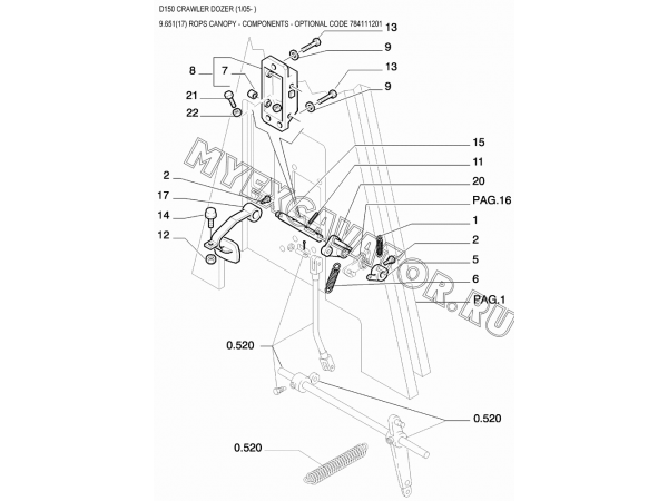 Детали кабины/ROPS CANOPY - COMPONENTS - OPTIONAL CODE 784111201 New Holland D150