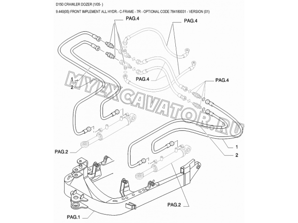 Гидросистема рабочего оборудования/FRONT IMPLEMENT ALL HYDR.- C-FRAME - 7R - OPTIONAL CODE 784180031 - VERSION (01) New Holland D150