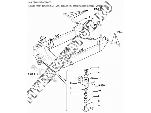 Гидросистема рабочего оборудования/FRONT IMPLEMENT ALL HYDR.- C-FRAME - 7R - OPTIONAL CODE 784180031 - VERSION (01) New Holland D150