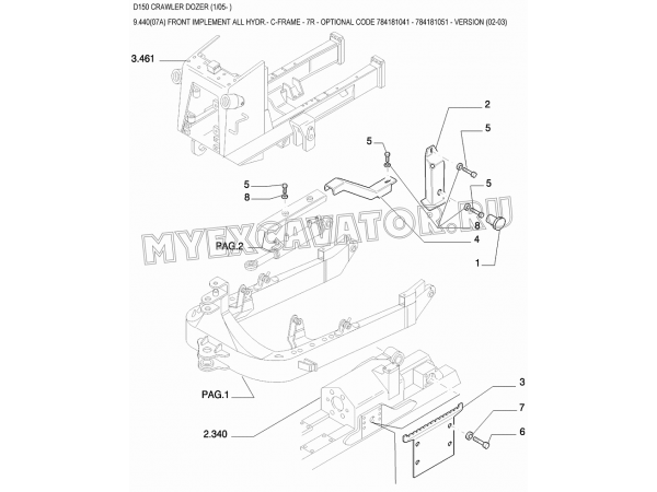 Гидросистема рабочего оборудования/FRONT IMPLEMENT ALL HYDR.- C-FRAME - 7R - OPTIONAL CODE 784181041 - 784181051 - VERSION (02-03) New Holland D150