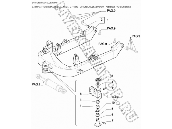 Гидросистема рабочего оборудования/FRONT IMPLEMENT ALL HYDR.- C-FRAME - OPTIONAL CODE 784181041 - 784181051 - VERSION (02-03) New Holland D150