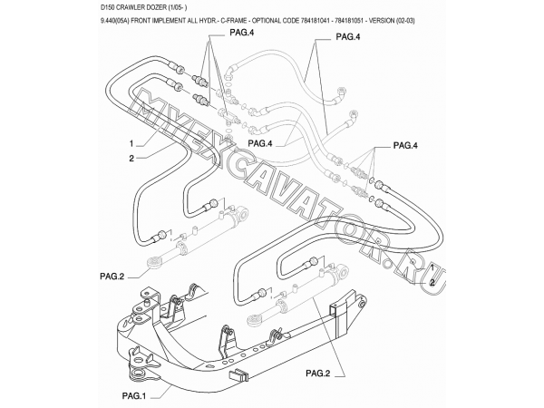 Гидросистема рабочего оборудования/FRONT IMPLEMENT ALL HYDR.- C-FRAME - OPTIONAL CODE 784181041 - 784181051 - VERSION (02-03) New Holland D150