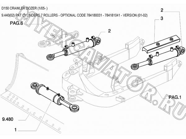 Гидросистема рабочего оборудования/PAT CYLINDERS 7 ROLLERS - OPTIONAL CODE 784180031 - 784181041 - VERSION (01-02) New Holland D150