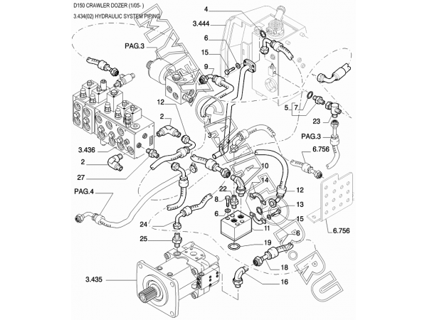 Гидросистема/HYDRAULIC SYSTEM PIPING New Holland D150