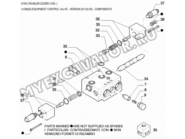 Клапан управляющий/EQUIPMENT CONTROL VALVE - VERSION (01-02-03) - COMPONENTS New Holland D150