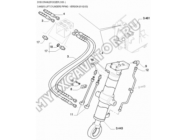 Трубопроводы подъемного цилиндра/LIFT CYLINDERS PIPING - VERSION (01-02-03) New Holland D150