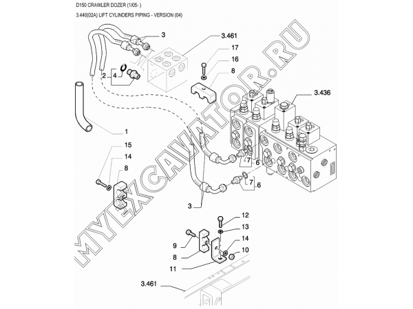 Трубопроводы подъемного цилиндра/LIFT CYLINDERS PIPING - VERSION (04) New Holland D150