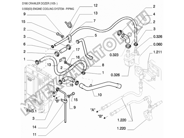 0.550(03) Трубопроводы системы охлаждения/ENGINE COOLING SYSTEM - PIPING New Holland D180 0.550(03) Трубопроводы системы охлаждения/ENGINE COOLING SYSTEM - PIPING New Holland D180