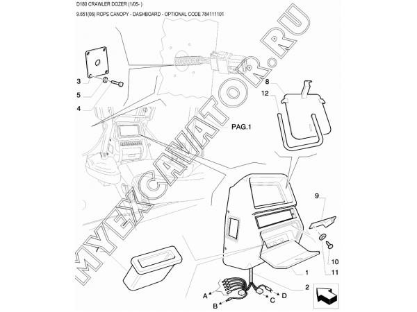9.651(06) Детали кабины/ROPS CANOPY - DASHBOARD - OPTIONAL CODE 784111101 New Holland D180