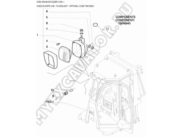 9.652(15) Детали кабины/ROPS CAB - FLOODLIGHT - OPTIONAL CODE 784109221 New Holland D180