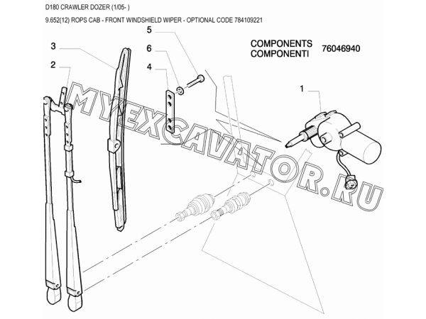 9.652(12) Детали кабины/ROPS CAB - FRONT WINDSHIELD WIPER - OPTIONAL CODE 784109221 New Holland D180