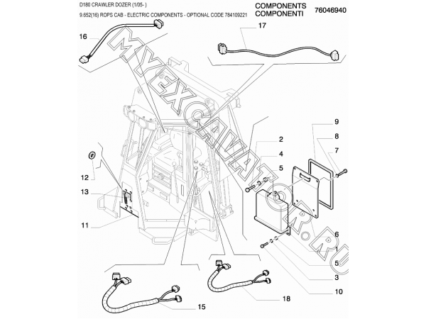 9.652(16) Детали кабины/ROPS CAB - ELECTRIC COMPONENTS - OPTIONAL CODE 784109221 New Holland D180