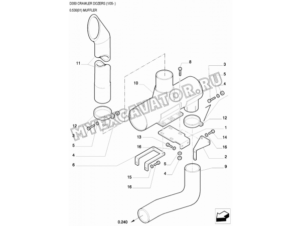 Глушитель/MUFFLER New Holland D350