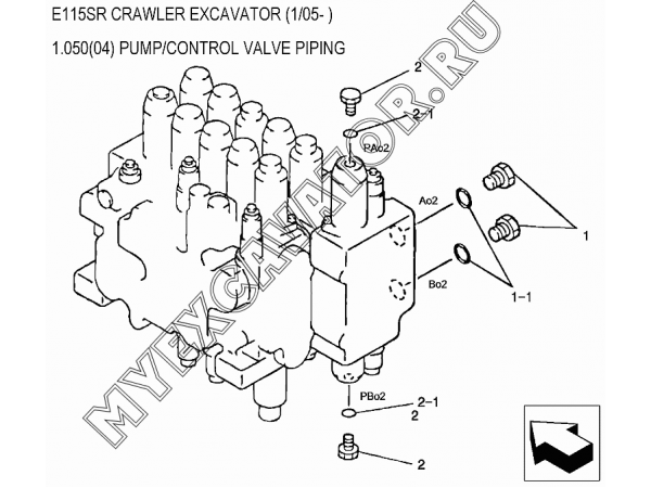 1.050(04) Гидросистема/PUMP/CONTROL VALVE PIPING New Holland E115SR