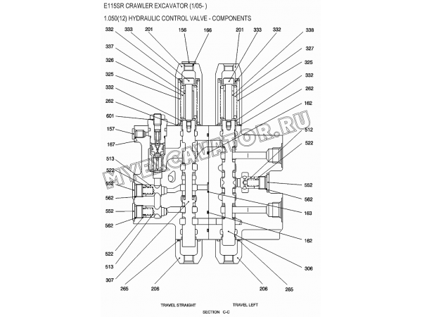 1.050(12) Гидрораспределитель/HYDRAULIC CONTROL VALVE - COMPONENTS New Holland E115SR